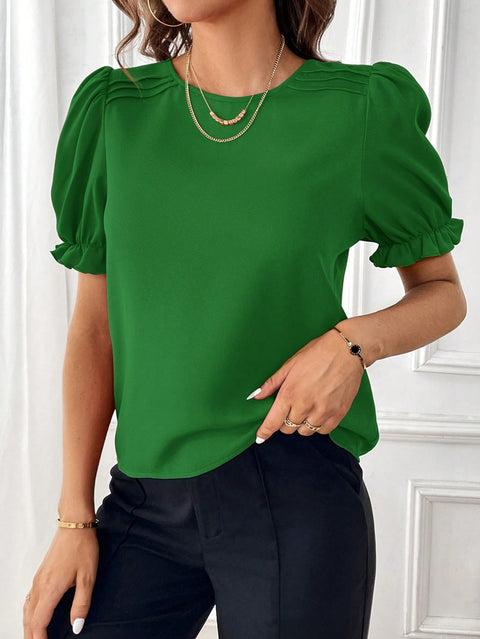 Fashion temperament solid color crew neck shirt top m301012