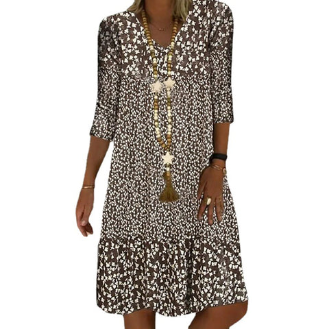 Summer New Printed Sleeve V-neck Dress m300063