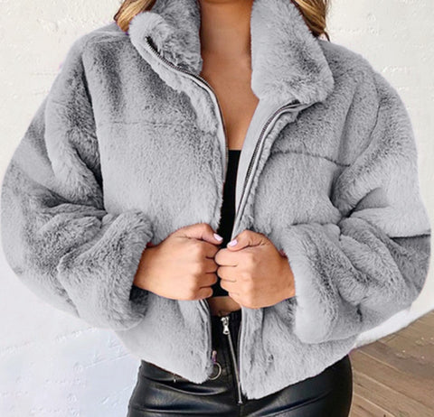 Women's autumn and winter rabbit fur imitation fur zipper cardigan plush warm jacket m300353