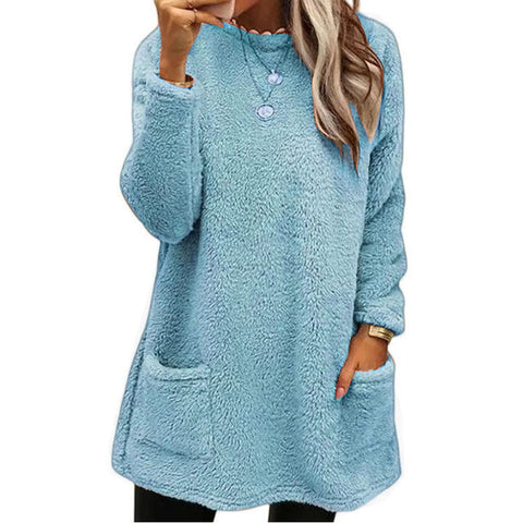 Long Sleeve Pocket Plush Sweater T-Shirt Top m300888