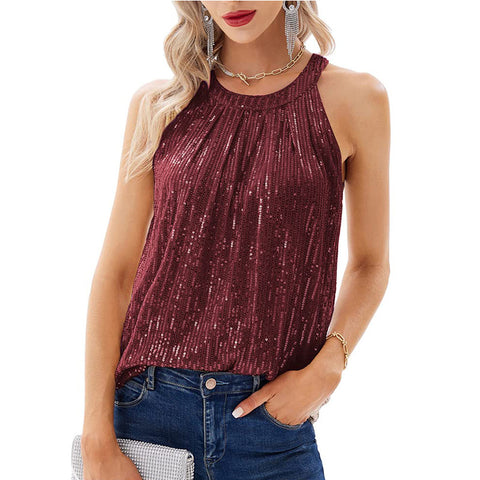 Women's sequined suspender party vest shirt m300984