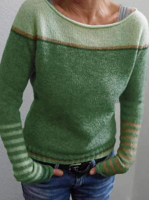 Crew neck color matching loose fashion pullover knitted sweater m300496