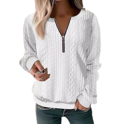 Long-sleeved solid color V-neck zipper T-shirt top m300390