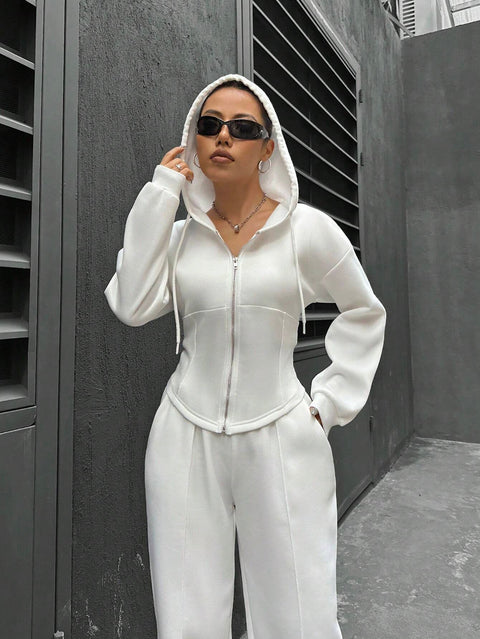 Two-piece trendy hooded cardigan slim casual two-piece suit women's m300946