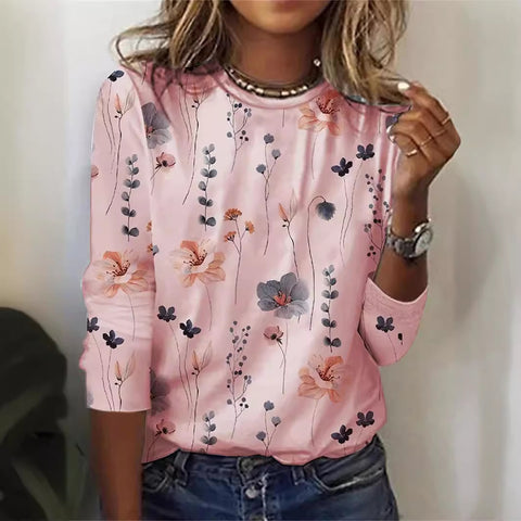 Long Sleeve T-Shirt Women's Solid Color Flower m300934