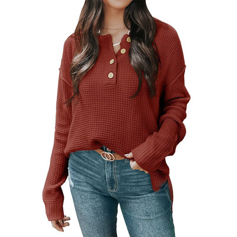 Casual long-sleeved knitted sweater button V-neck autumn and winter long-sleeved loose pullover sweater m300517