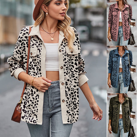 Leopard print button long sleeve jacket shirt jacket m300523