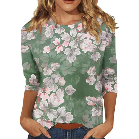 Seven-quarter sleeve plant flower 3D printing crew neck pullover m300615