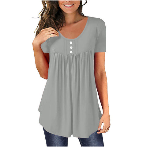 Tunic top casual shirt V-neck short-sleeved button-up T-shirt m300903