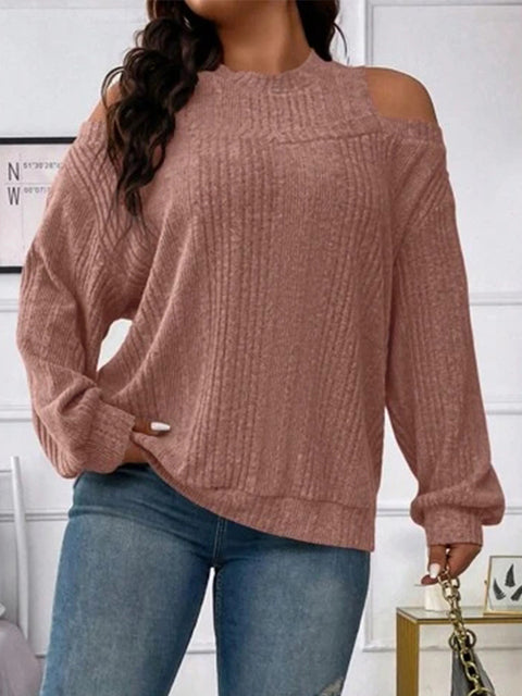 Casual Solid Color off-the-Shoulder Fashion Loose-Fitting Long Sleeves T-shirt Knitted Top M300351