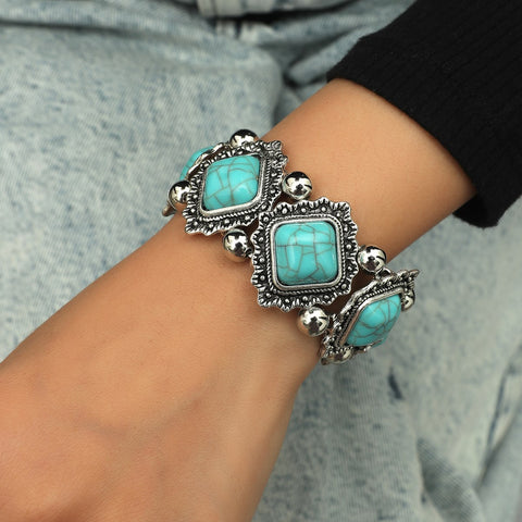 Ethnic retro alloy turquoise elastic bracelet m3331053