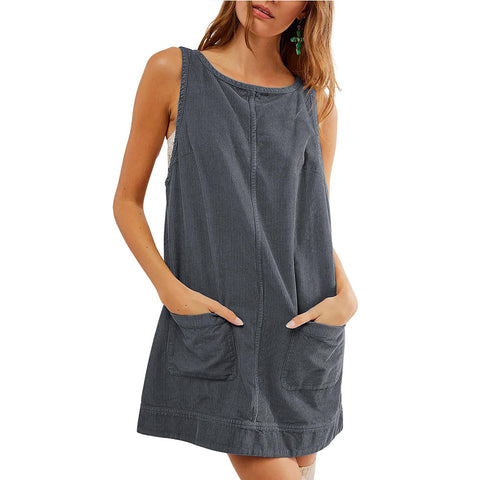 Corduroy sleeveless vest dress m300965