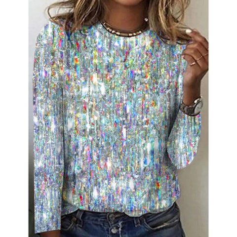 Autumn and winter new fine flash printing large size round neck long sleeve m300590