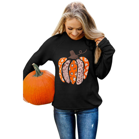 Section pumpkin print long-sleeved top women's hoodless sweater m300640