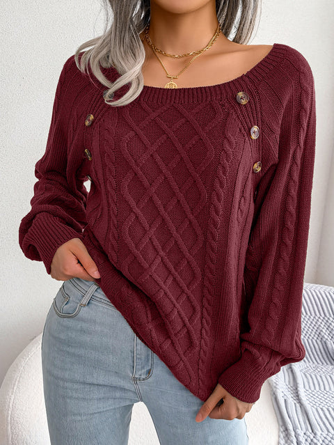 Casual square neck stud twist knitted pullover sweater m300572