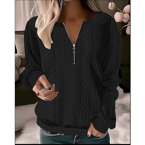 Long-sleeved solid color V-neck zipper T-shirt top m300390