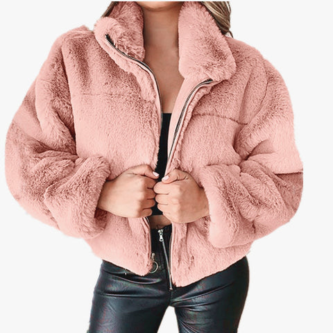 Women's autumn and winter rabbit fur imitation fur zipper cardigan plush warm jacket m300353