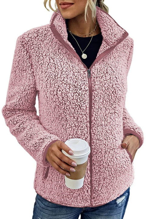 Solid color top sweater women's casual fashion long-sleeved zipper bubble fleece jacket m300462