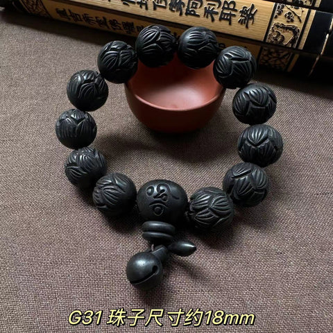 Lightning strike jujube Buddha bead bracelet, engraved six-character mantra hand bead wooden Wenwan bracelet m3331239