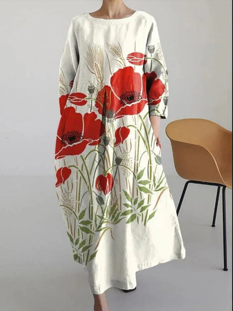 Loose new retro floral loose women's printed long dress m300916