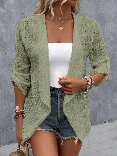 Women's solid color casual cardigan medium sleeve m300422