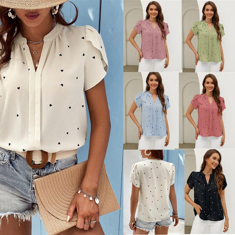 Summer V-neck love petal sleeve shirt temperament blouse m300949