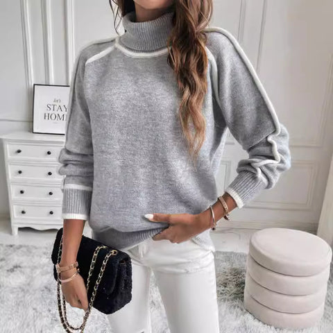 Pullover long-sleeved turtleneck top solid color loose casual versatile sweater m300605