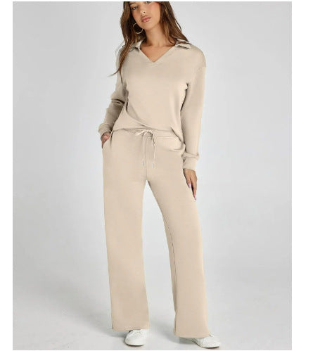 Fashion casual women's long-sleeved drawstring solid color commuter trousers suit women's m300942