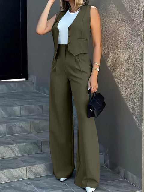 Fashion suit vest vest wide-leg pants casual suit m300059