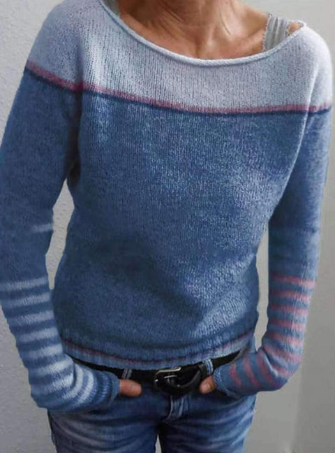 Crew neck color matching loose fashion pullover knitted sweater m300496