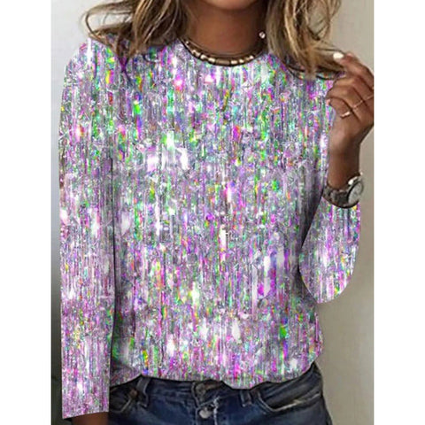 Autumn and winter new fine flash printing large size round neck long sleeve m300590