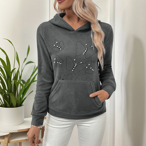 Casual fleece pullover hooded top beaded hoodie sweater women's m300811