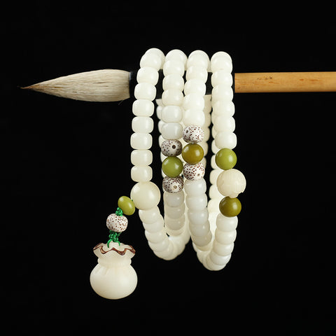 Natural White Jade Bodhi Bracelet 108 Buddha Beads Bracelet Ethnic Style Wenwan Bodhi m3331234