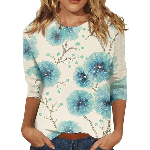 Seven-quarter sleeve plant flower 3D printing crew neck pullover m300615