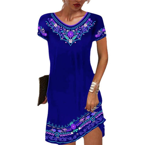 Mid-Waist Printed Casual Short Sleeve Dress M300193