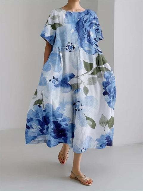 Loose new retro floral loose women's printed long dress m300916