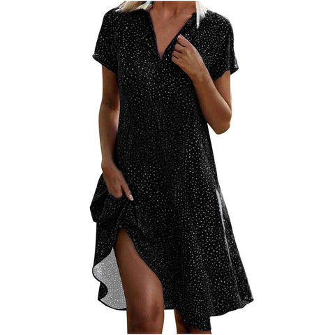 Long dress casual loose V-neck printed polka dot shirt dress m300919