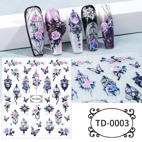 Zhengxiang Diablo Rose Gothic Soft Gel Decal 5d Nail Art Sticker Embossed Nail Sticker m3331199