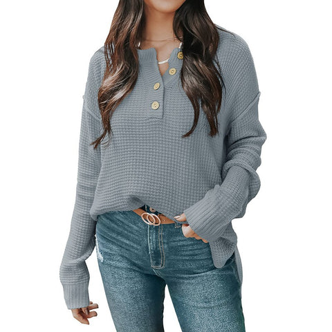 Casual long-sleeved knitted sweater button V-neck autumn and winter long-sleeved loose pullover sweater m300517