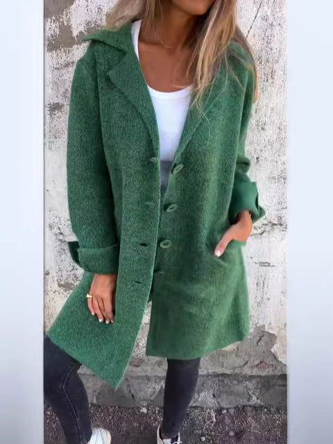 Women's solid color lapel with pocket cardigan single-breasted medium and long coat m300614