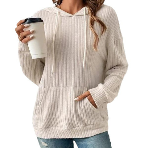 women's knitted sweater hooded pit strip kangaroo pocket sweater m300525