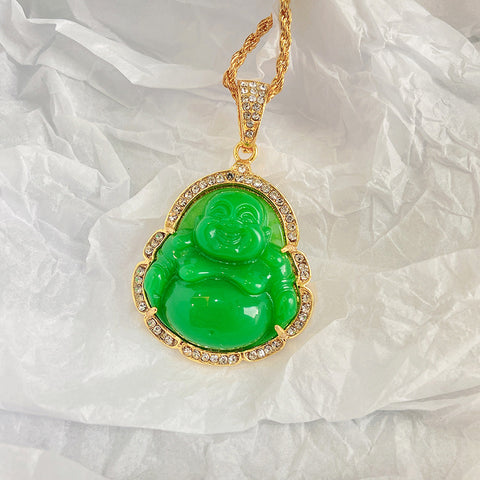 Chinese style diamond-set Malay chalcedony Maitreya Buddha pendant jewelry, big belly Maitreya Buddha pendant m3331257