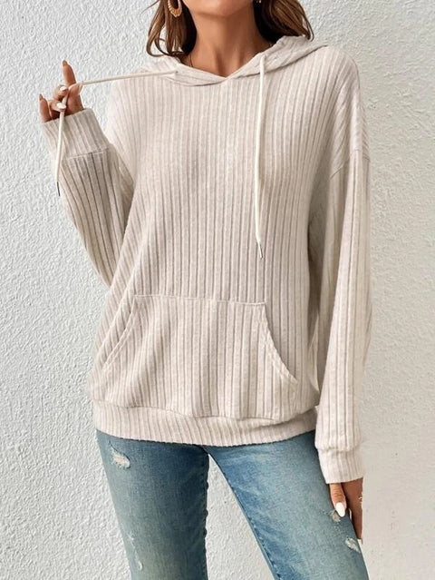 women's knitted sweater hooded pit strip kangaroo pocket sweater m300525