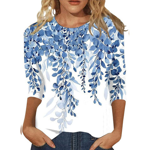 Seven-quarter sleeve plant flower 3D printing crew neck pullover m300615