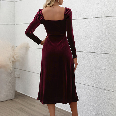 Velvet long dress autumn and winter dress split dress m300807