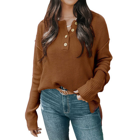 Casual long-sleeved knitted sweater button V-neck autumn and winter long-sleeved loose pullover sweater m300517