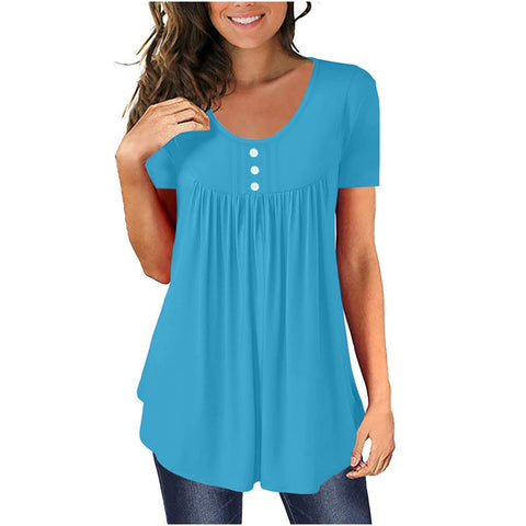 Tunic top casual shirt V-neck short-sleeved button-up T-shirt m300903