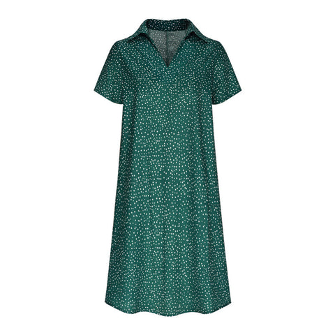 Long dress casual loose V-neck printed polka dot shirt dress m300919