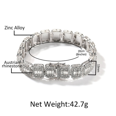 Alloy Full Diamond Nine Palace Grid Hip Hop Bracelet m3331121