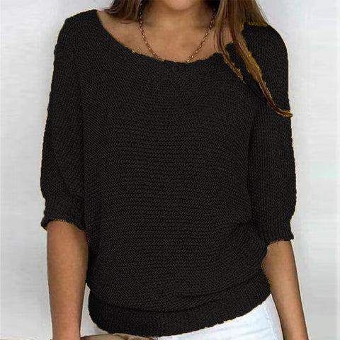 Crew neck knitted sweater elegant seven-quarter sleeve top air-conditioning shirt m300490